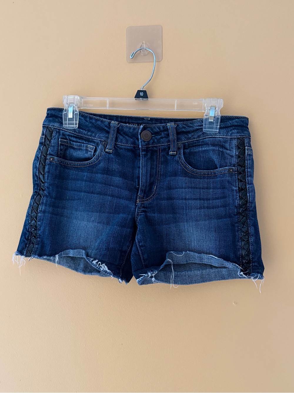 American Eagle Outfitters Denim Shorts with Side Braided Leather Trim, sz 6,EUC